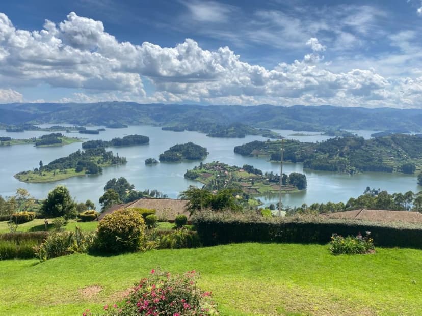 Sun kissed lake Bunyonyi with the panoramic view of its most islands